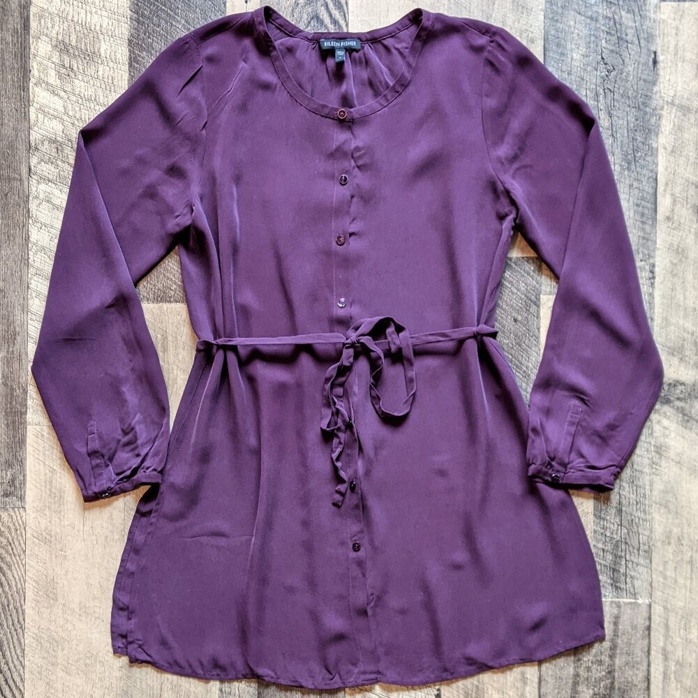 Eileen Fisher Silk Button-Down Drawstring Shirt D… - image 1